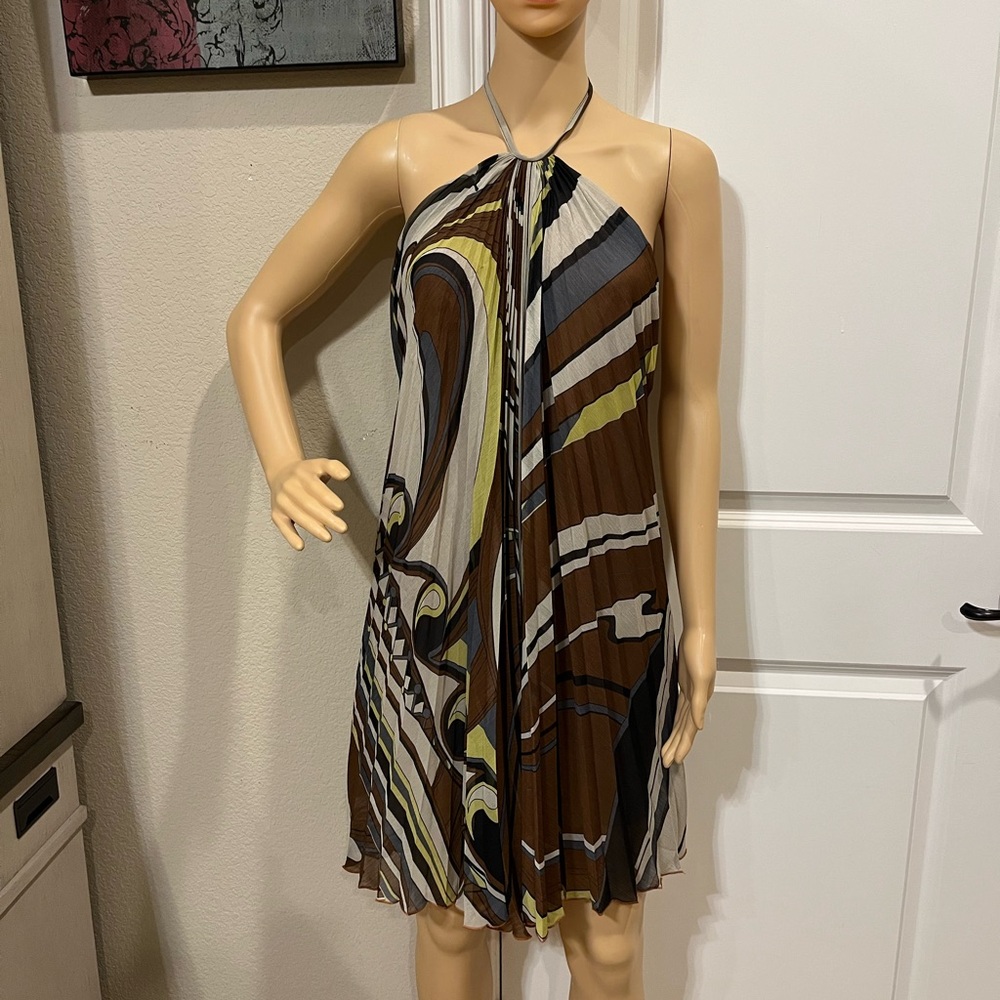 “TAYLOR & HYDE” FLOWY PLEATED HALTER TIE NECK LINED DRESS – MEDIUM